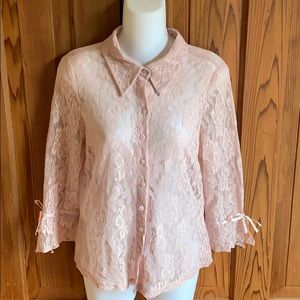 Light Pink Lace Reitman’s Button Up Blouse